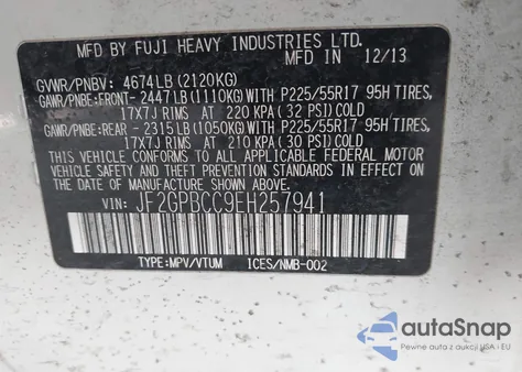 2014 Subaru Xv Crosstrek Hybrid 2.0I z USA, uszkodzony, nr VIN JF2GPBCC9EH257941